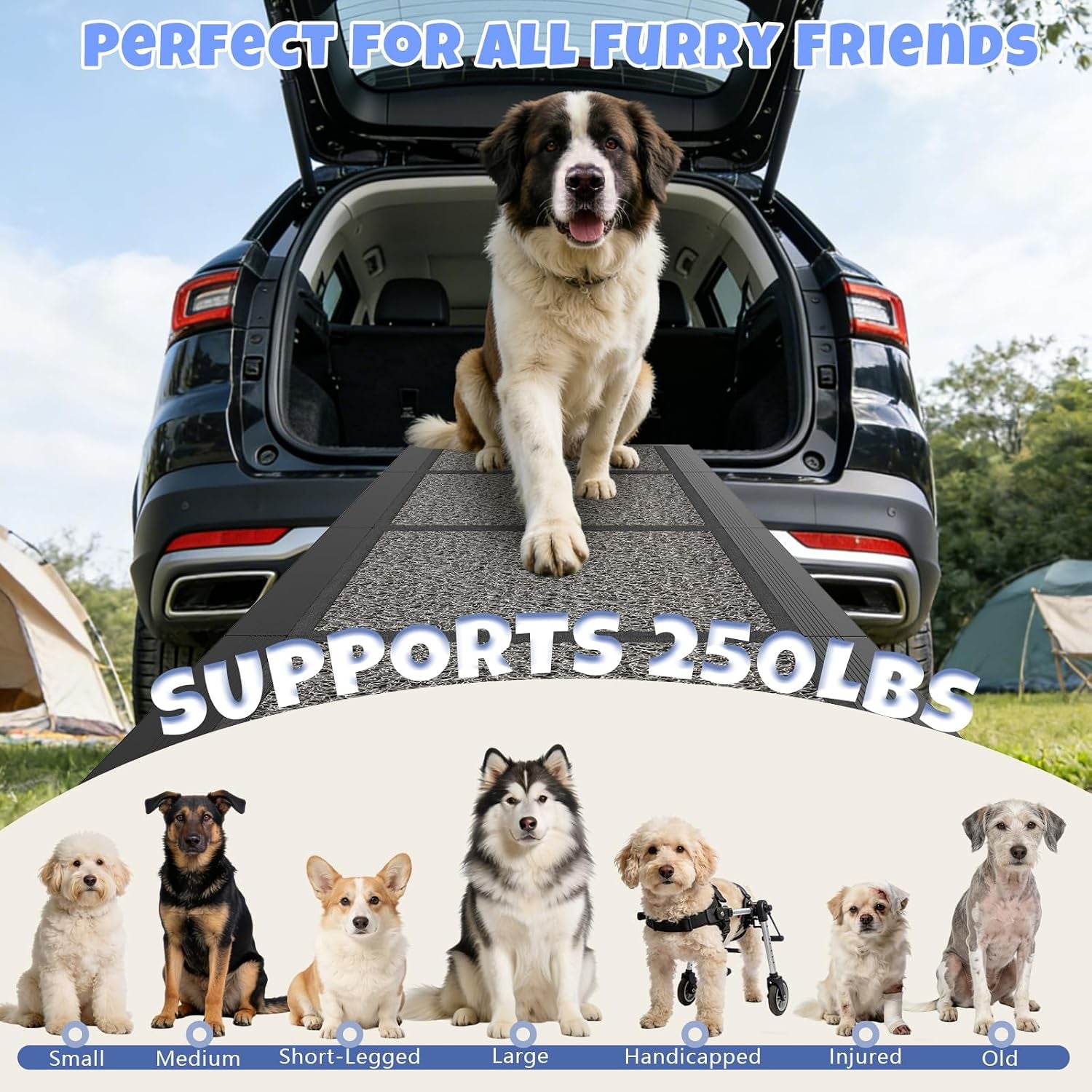 Dog Ramp for Car 71" X 20", Folding Pet Ramp for Large Dogs with Non-Slip Rug Surface, Portable Dog Car Ramp for SUV Car & Truck