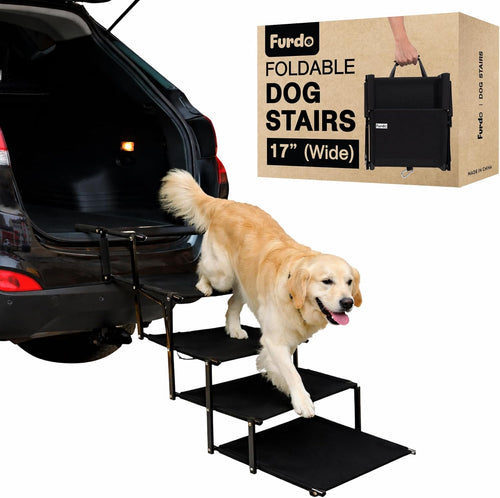 Foldable 17-inch wide non-slip dog car steps