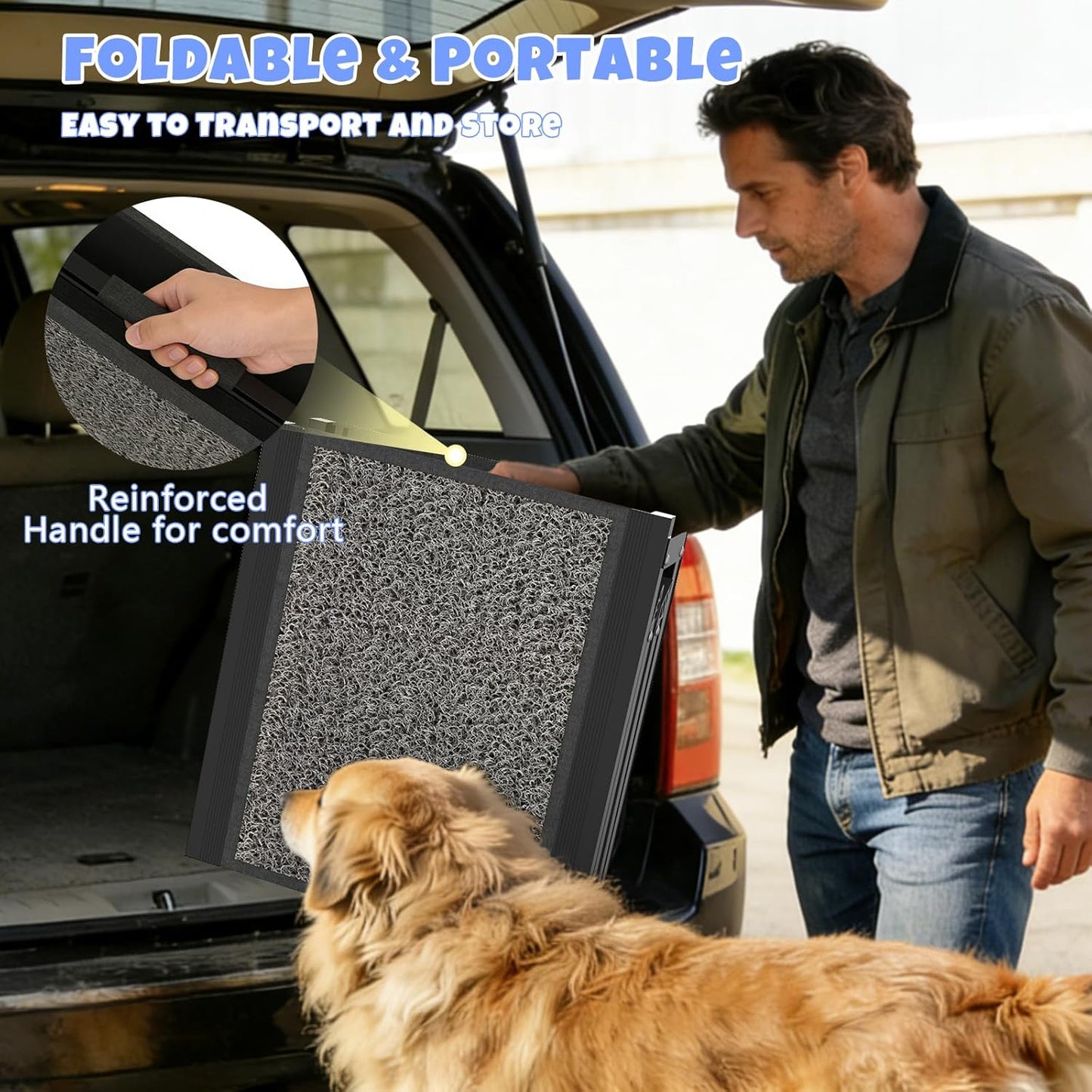 Dog Ramp for Car 71" X 20", Folding Pet Ramp for Large Dogs with Non-Slip Rug Surface, Portable Dog Car Ramp for SUV Car & Truck