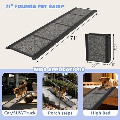 Dog Ramp for Car 71" X 20", Folding Pet Ramp for Large Dogs with Non-Slip Rug Surface, Portable Dog Car Ramp for SUV Car & Truck